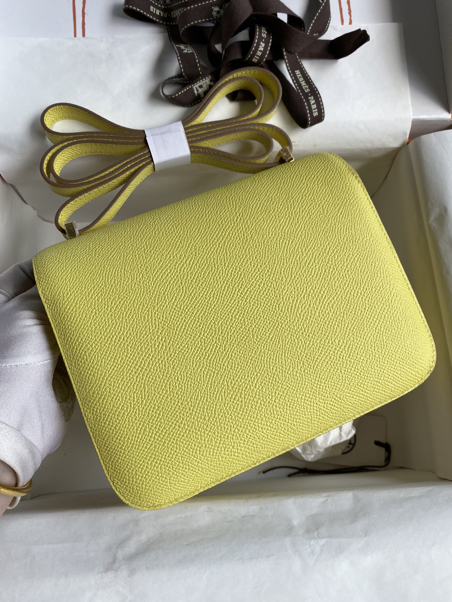 Hermes Constance 18 Mini Shoulder Bag In Jaune Poussin Epsom Leather